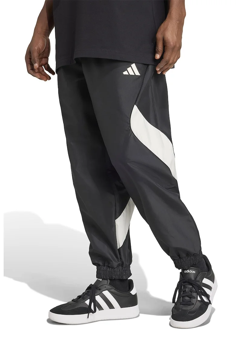 Pantaloni de trening cu model colorblock si snur de ajustare, Alb/Negru