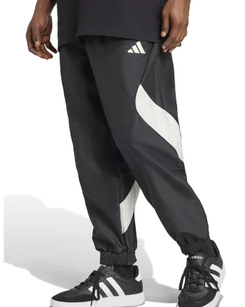 Pantaloni de trening cu model colorblock si snur de ajustare, Alb/Negru
