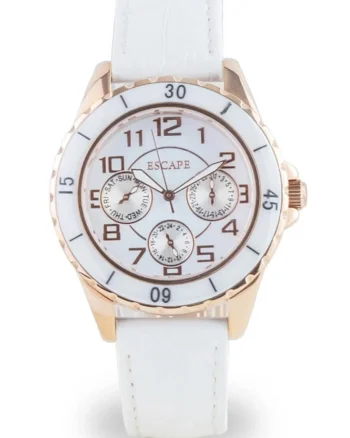 Ceas dama  36 mm, curea piele ecologica alba, rezistenta la apa 5 ATM