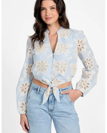 Camasa crop cu broderie