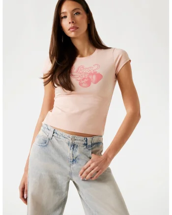 Tricou crop din amestec de modal cu logo