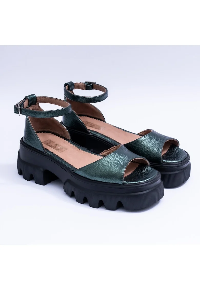 Sandale din piele cu bareta pe picior, Verde