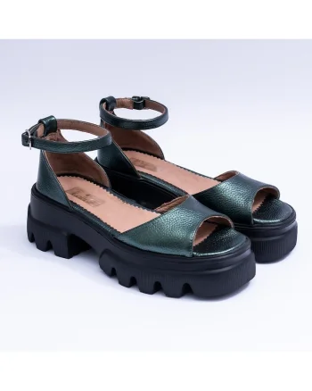 Sandale din piele cu bareta pe picior, Verde