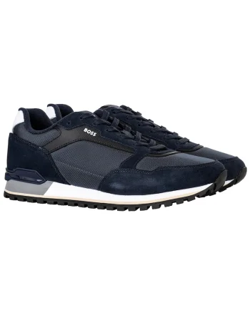 Pantofi sport cu segmente din material sintetic, Negru stins/Bleumarin