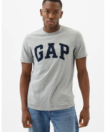 Tricou de bumbac cu imprimeu logo, Gri melange/Bleumarin