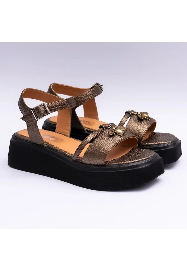 Sandale dama din piele naturala, bronz, Bronz-maro