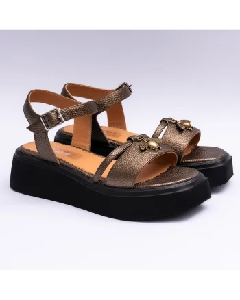 Sandale dama din piele naturala, bronz, Bronz-maro