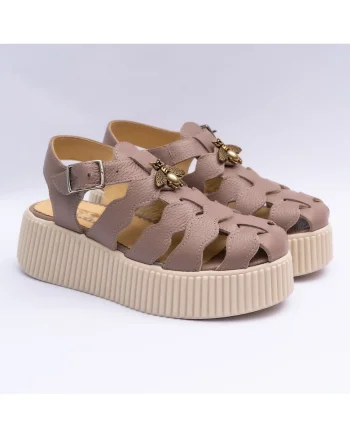 Sandale dama din piele naturala cu accesoriu, roz pal bizonat, Roz pal