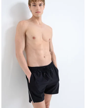 Pantaloni scurti de baie cu insertii contrastante, Negru