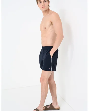 Pantaloni scurti de baie cu model uni si buzunare laterale, Albastru ultramarin