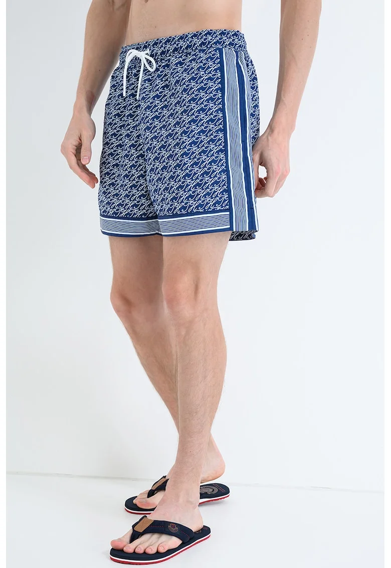 Pantaloni scurti de baie cu model, Alb/Bleumarin