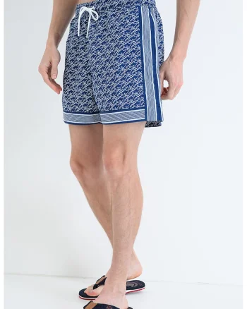 Pantaloni scurti de baie cu model, Alb/Bleumarin