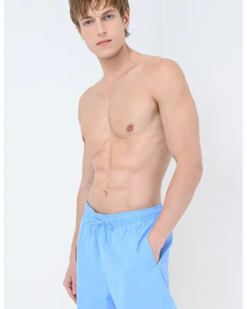 Pantaloni scurti de baie cu model uni si talie ajustabila, Albastru azur