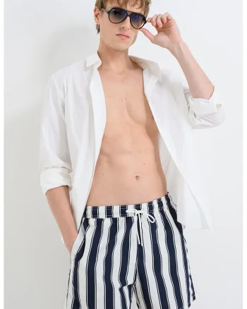 Pantaloni scurti de baie cu model si buzunare laterale, Alb/Albastru ultramarin