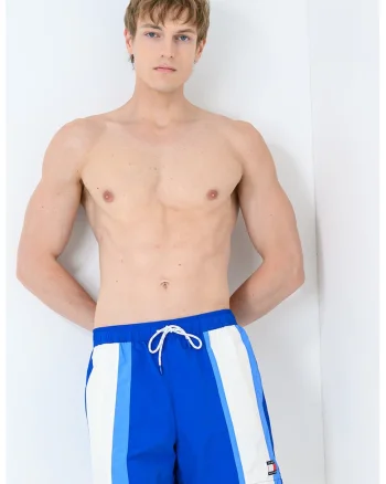Pantaloni scurti de baie cu buzunare laterale, Alb/Albastru