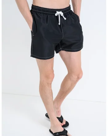 Pantaloni scurti de baie cu buzunare laterale, Negru