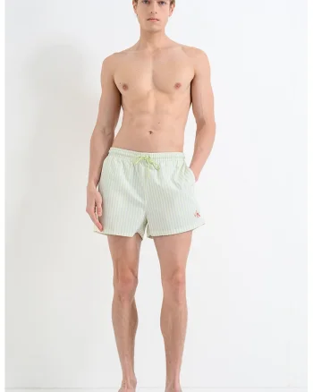 Pantaloni scurti de baie cu snur, Alb/Verde lime
