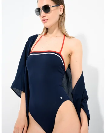 Costum de baie intreg bandeau, Rosu/Bleumarin