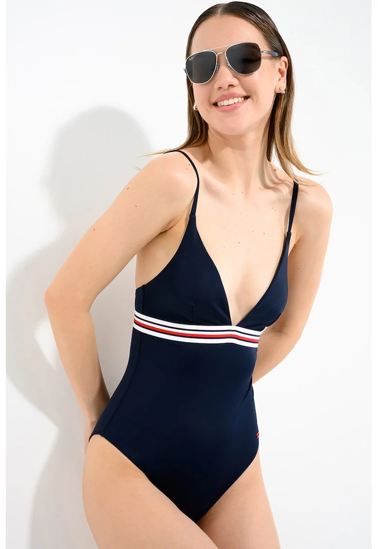 Costum de baie intreg cu decolteu in V, Bleumarin