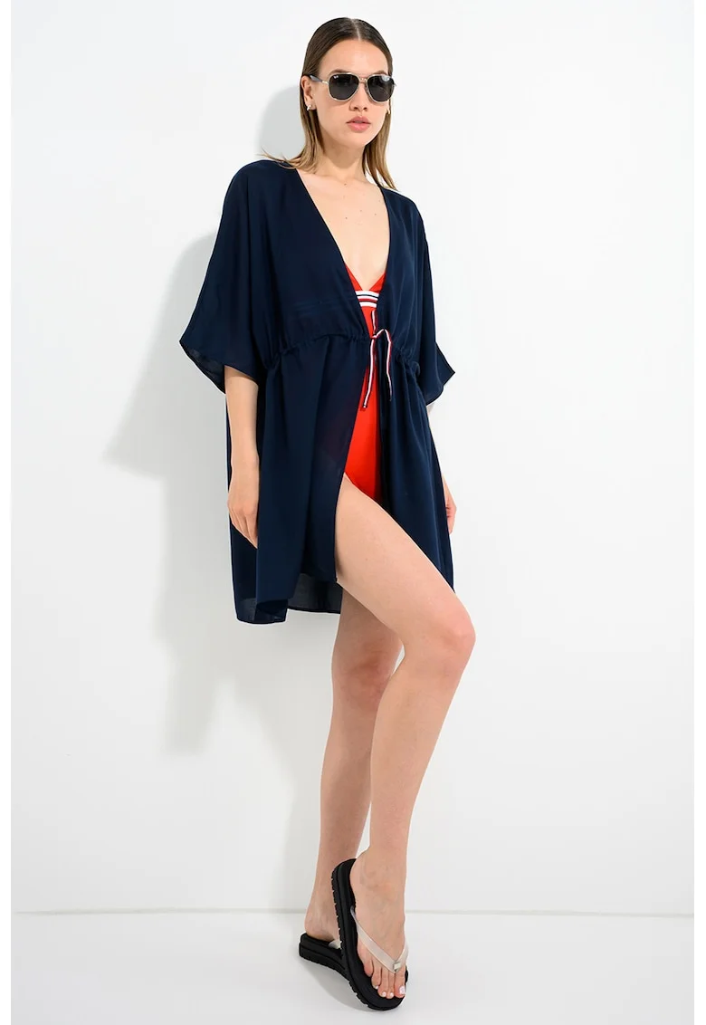 Caftan scurt din lyocell, Bleumarin