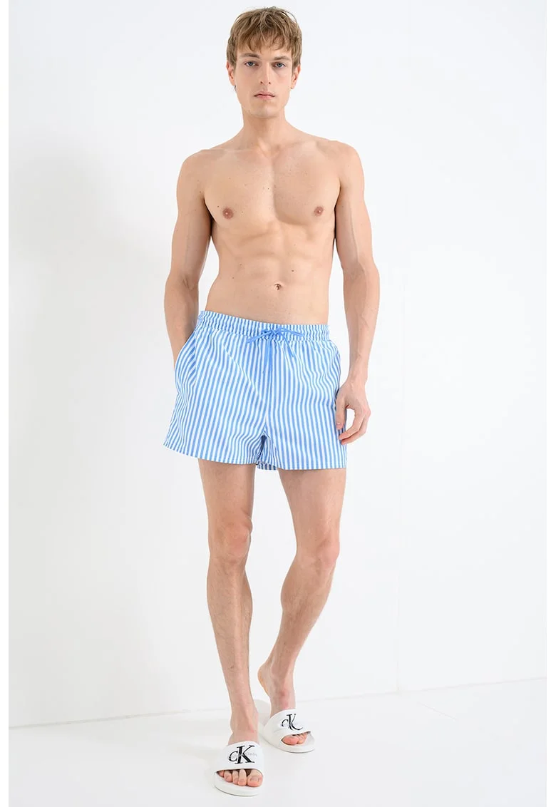 Pantaloni scurti de baie cu snur, Alb/Albastru