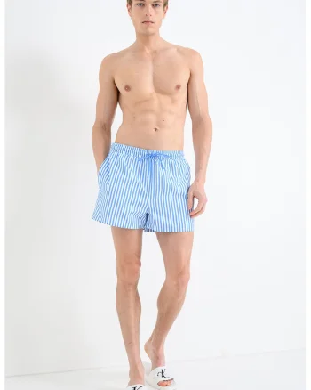 Pantaloni scurti de baie cu snur, Alb/Albastru