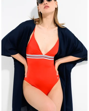 Costum de baie intreg cu decolteu in V, Rosu