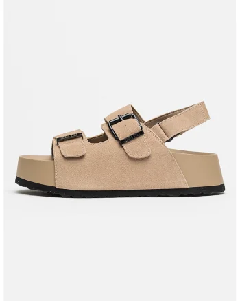 Sandale slingback de piele intoarsa, Bej