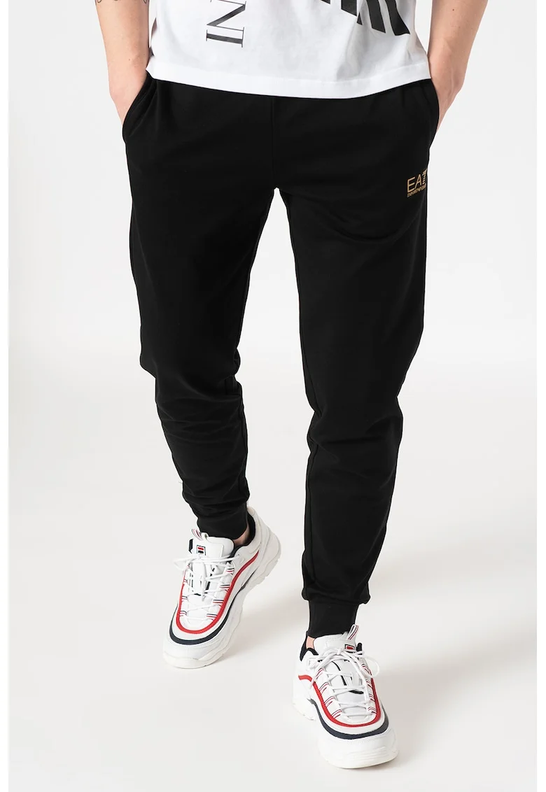Pantaloni sport conici cu talie elastica, Auriu/Negru