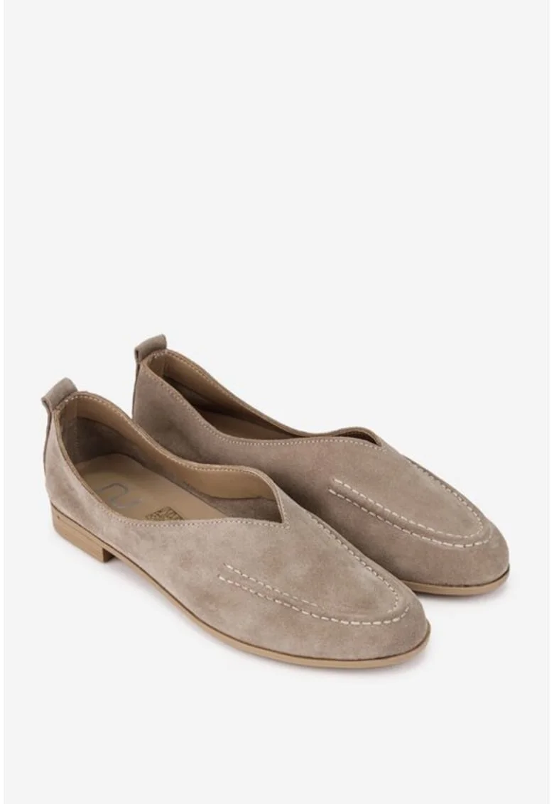 Pantofi dama  bej din piele intoarsa, Bej