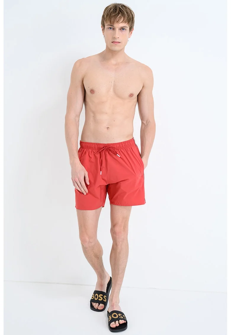 Pantaloni scurti de baie cu benzi laterale contrastante Iconic, Rosu/Rosu vermillion