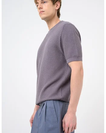 Tricou cu decolteu la baza gatului si aspect texturat Nilton, Gri carbon