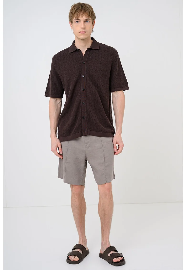 Tricou texturat de bumbac, Maro inchis
