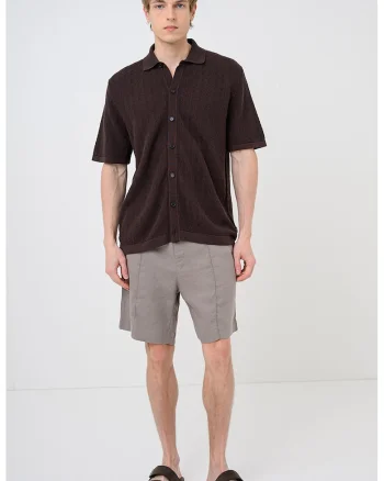 Tricou texturat de bumbac, Maro inchis
