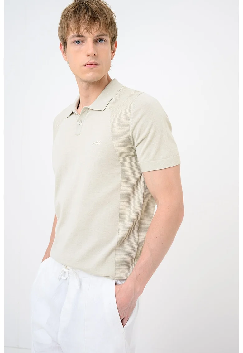 Tricou polo cu detalii striate Momentum Lite, Bej sampanie