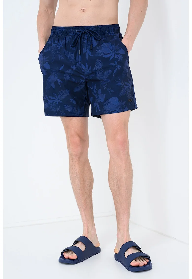 Pantaloni scurti de baie cu model floral, Bleumarin