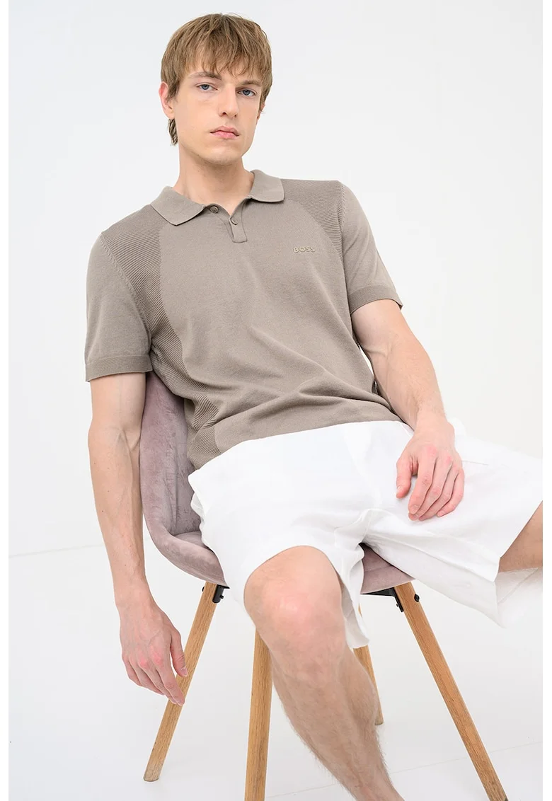 Tricou polo cu detalii striate Momentum Lite, Maro camel
