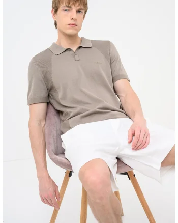 Tricou polo cu detalii striate Momentum Lite, Maro camel