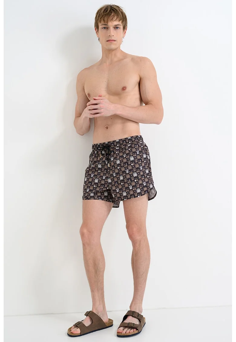Pantaloni scurti de baie cu model si buzunare Cala, Negru/Bej
