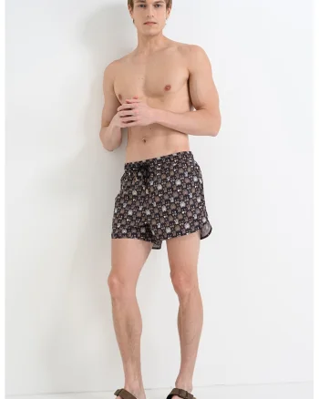 Pantaloni scurti de baie cu model si buzunare Cala, Negru/Bej