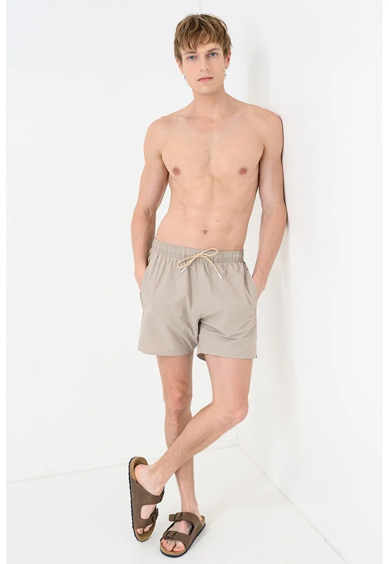 Pantaloni scurti de baie cu benzi laterale contrastante Iconic, Bej