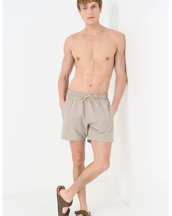Pantaloni scurti de baie cu benzi laterale contrastante Iconic, Bej