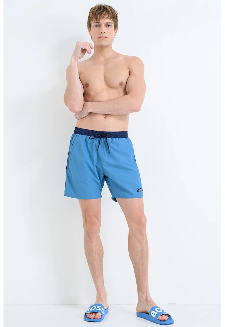 Pantaloni scurti de baie cu model uni Starfish, Albastru stins