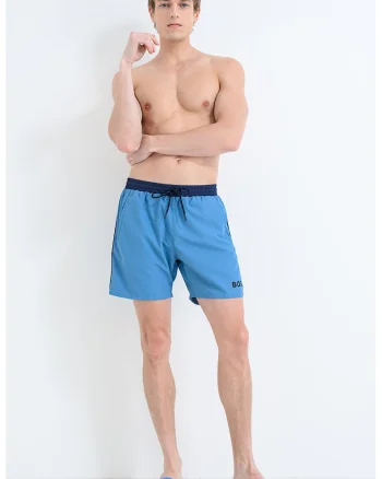Pantaloni scurti de baie cu model uni Starfish, Albastru stins