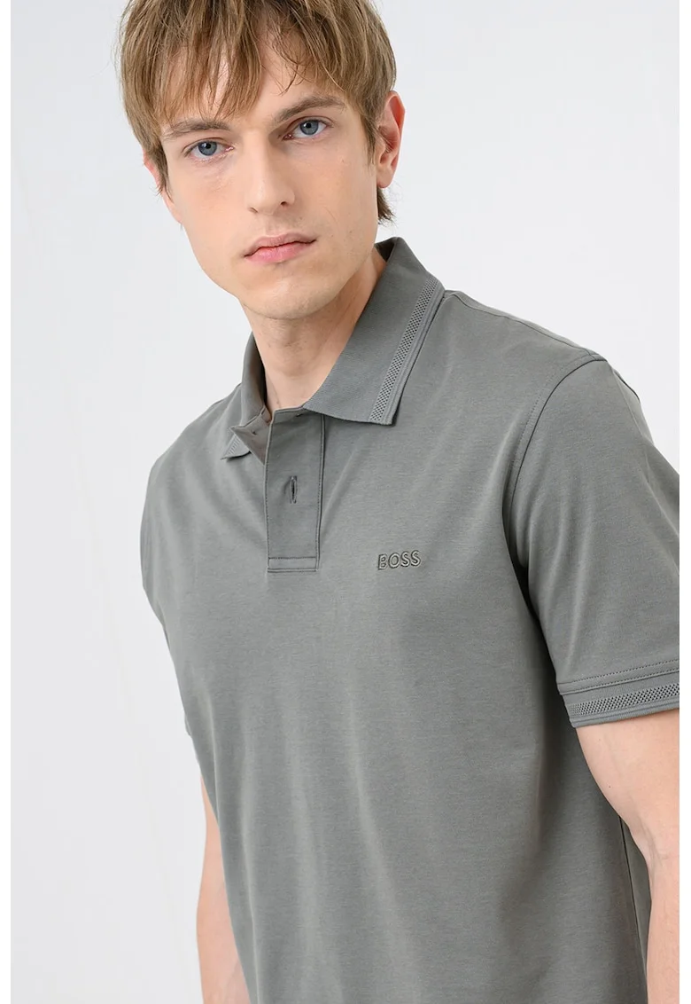 Tricou polo regular-fit cu logo brodat, Verde stins