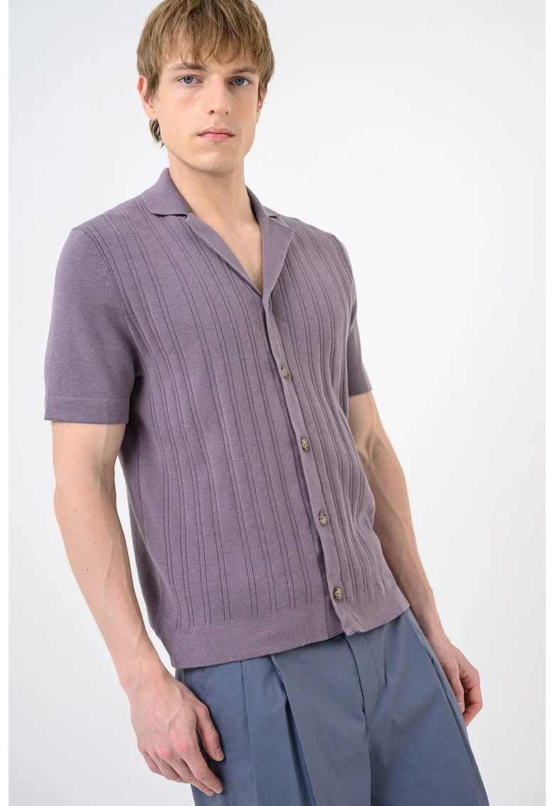 Cardigan cu nasturi si maneci scurte Neri, Violet aubergine