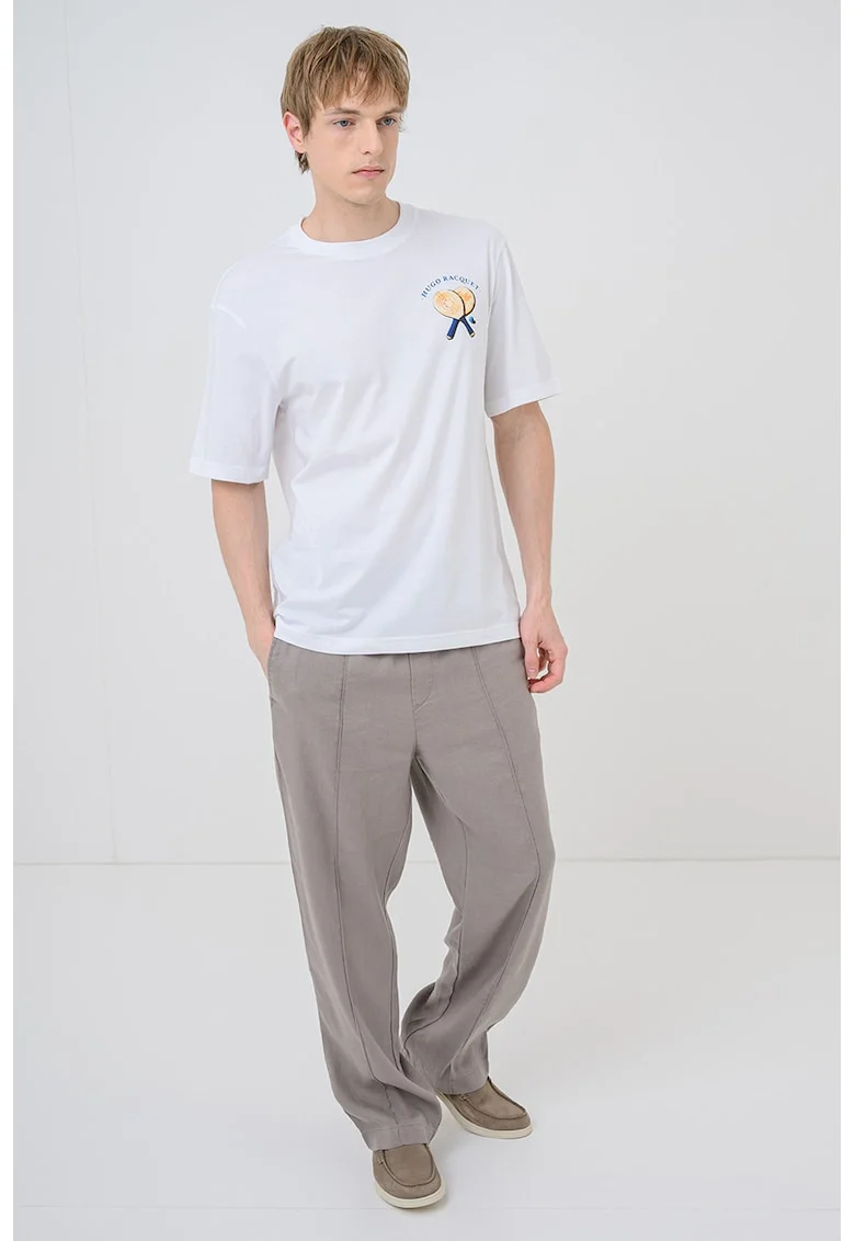 Tricou cu imprimeu grafic si logo Nulaxo, Alb optic