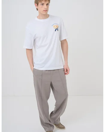 Tricou cu imprimeu grafic si logo Nulaxo, Alb optic