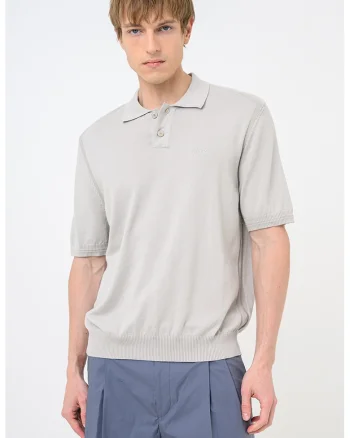 Tricou polo tricotat fin Asac, Gri deschis