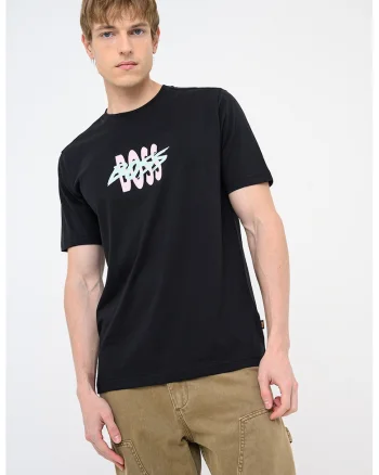 Tricou de bumbac cu imprimeu logo, Negru